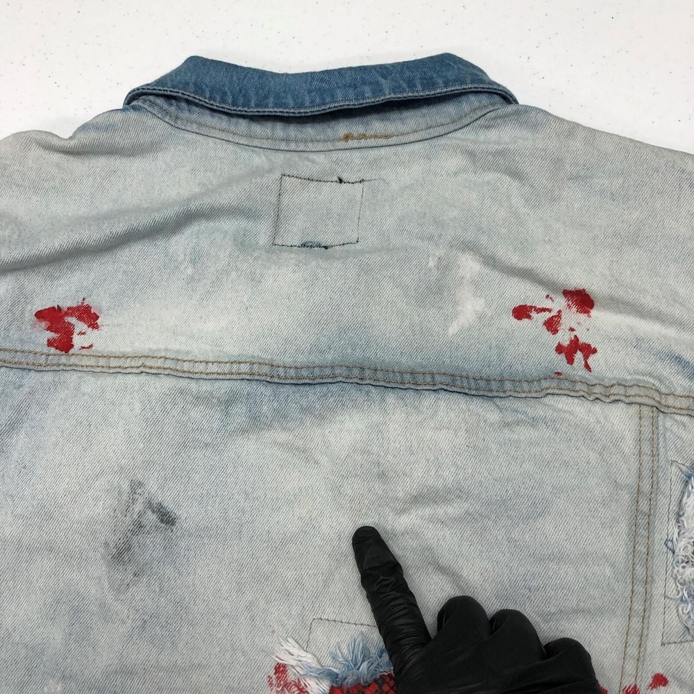 Encrypted Jacket Mens XL Light Wash Denim Distressed Paint Splatter Trucker Norm - Picture 13 of 14